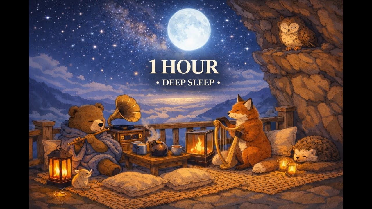 1 Hour Deep Sleep 🌙 Cozy Night Music | Fireplace, Moonlight & Peaceful Forest Ambience