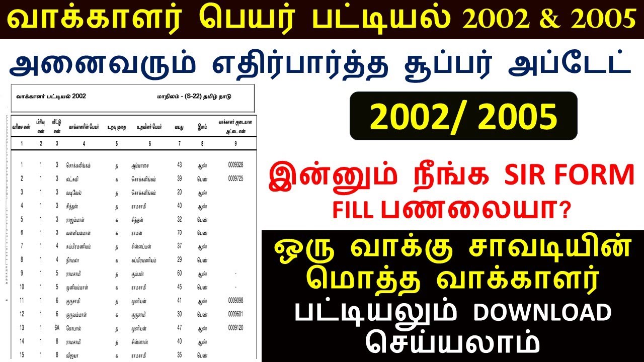 SIR 2002 / 2005 Voters List Download  update | 2002 வாக்காளர் பெயர் பட்டியல் download செய்வது எப்படி