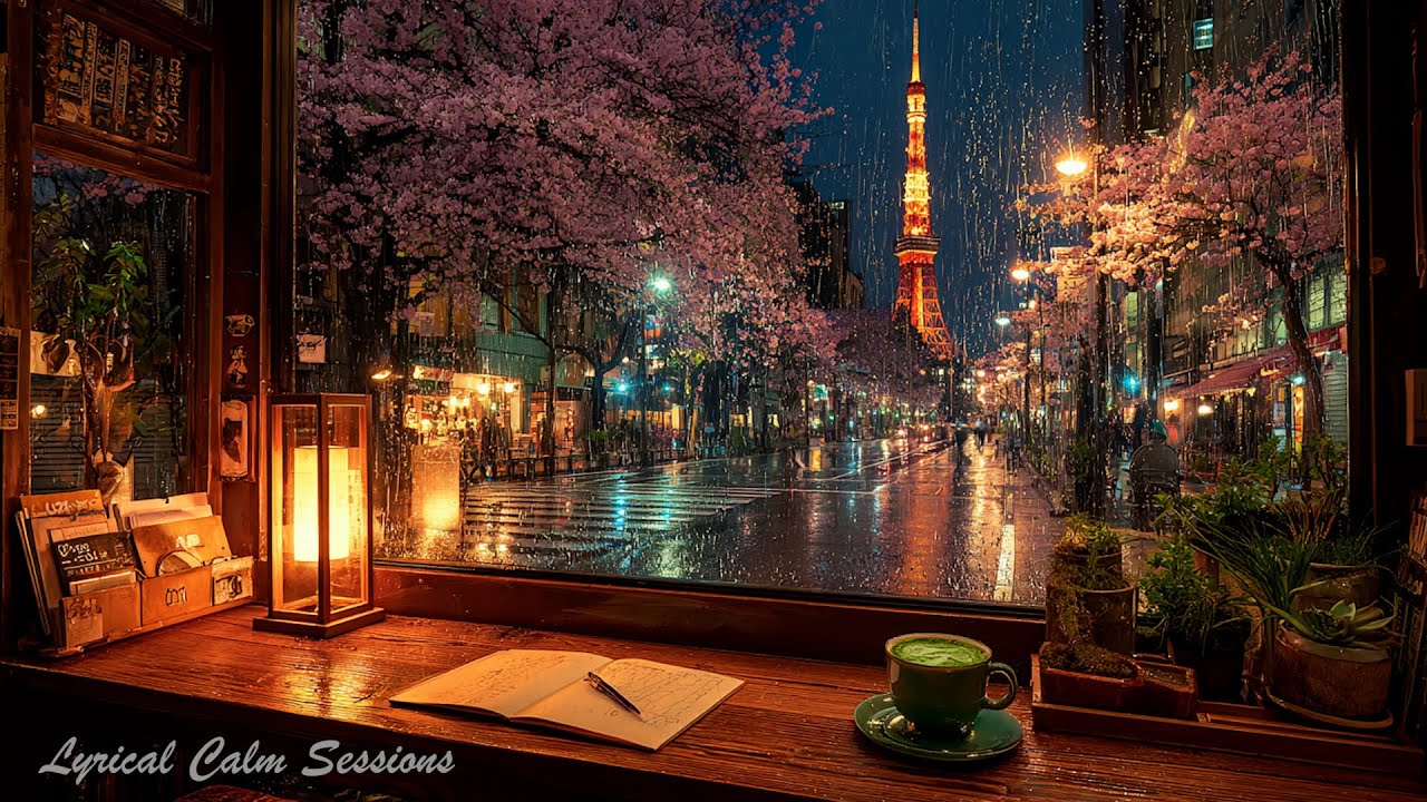 Rainy Night in Tokyo: Relaxing Jazz Piano & Sakura Ambience for Sleep, Study & Stress Relief 🍵✨