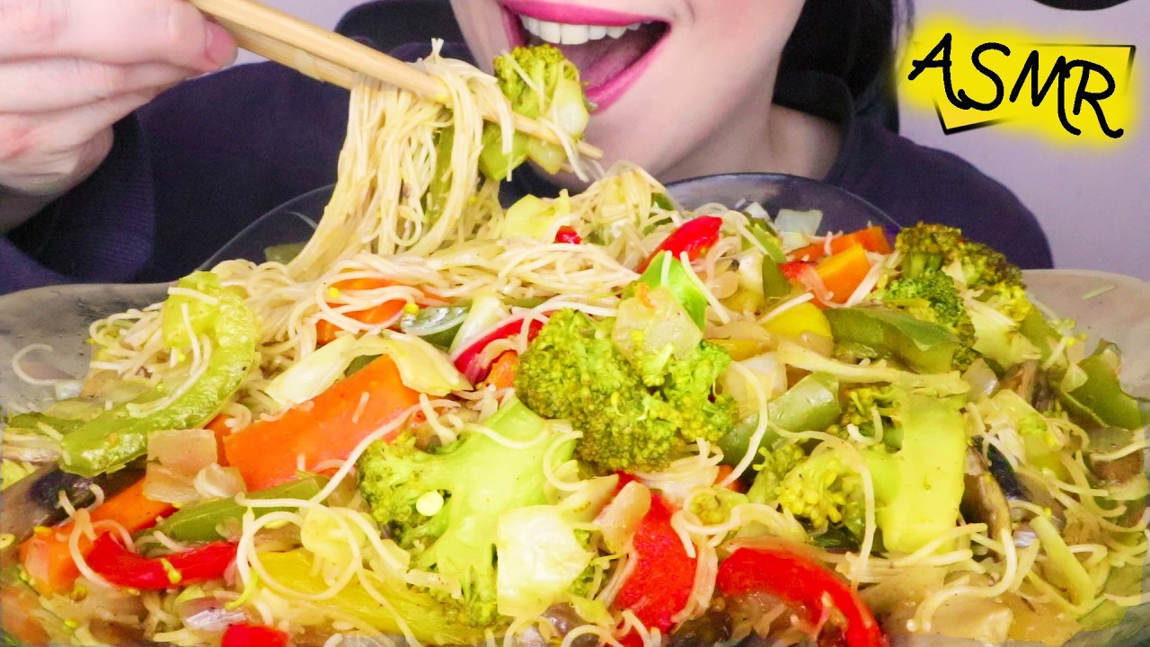 STIR FRY GLASS NOODLES WITH ASSORTED VEGGIES 🍜 | No Talking | ASMR Mukbang - 먹방 | Real Eating Sounds