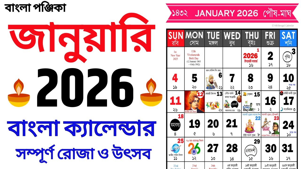 Bengali Calendar 2026 January | বাংলা ক্যালেন্ডার ২০২৬ জানুয়ারি | Bangla Calendar 1433 January