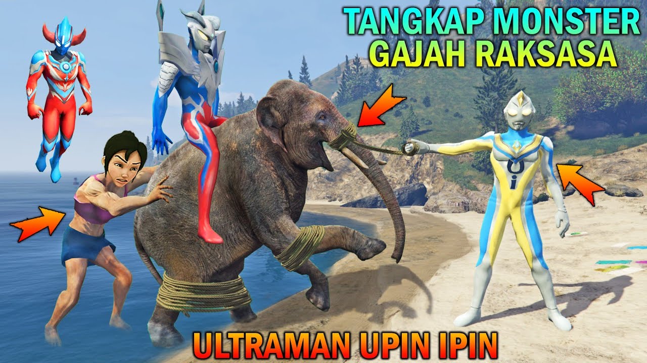 KELUARGA ULTRAMAN UPIN IPIN MENANGKAP MONSTER GAJAH RAKSASA - GTA 5 BOCIL SULTAN