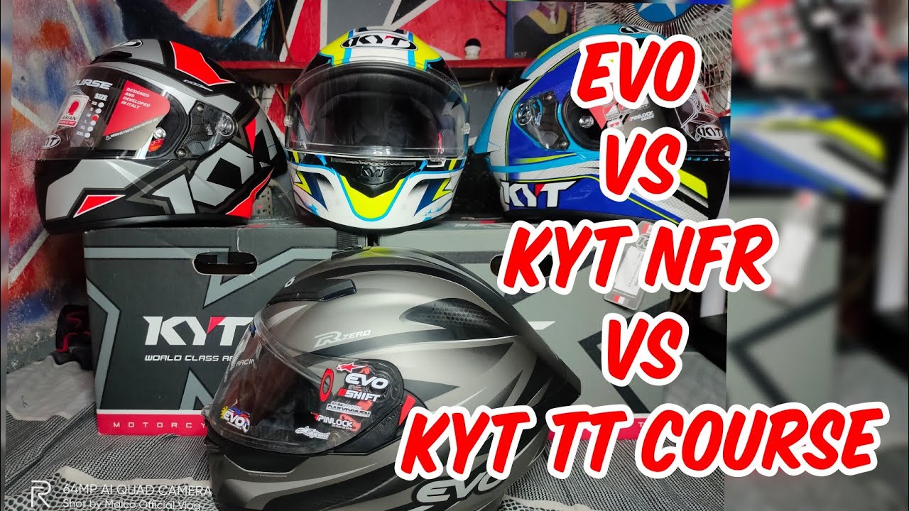 COMPARING MY 4 HELMETS - EVO VS KYT NFR VS KYT TT COURSE