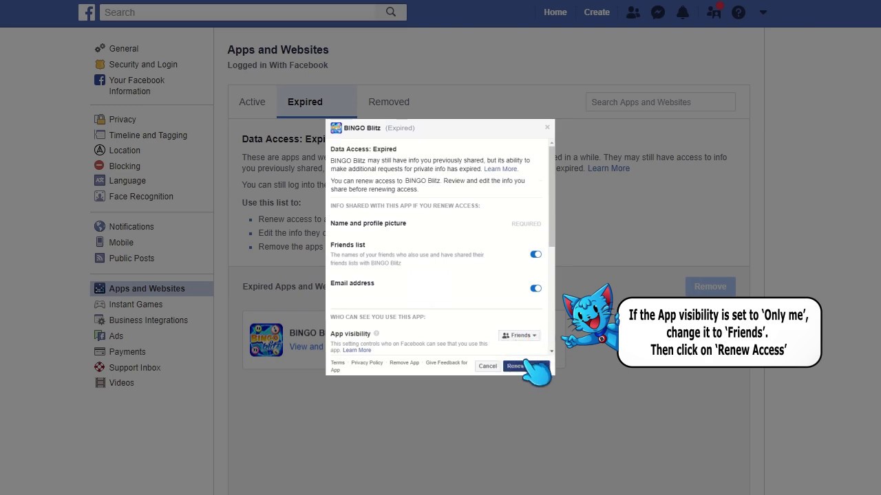 How to re approve permissions on Facebook