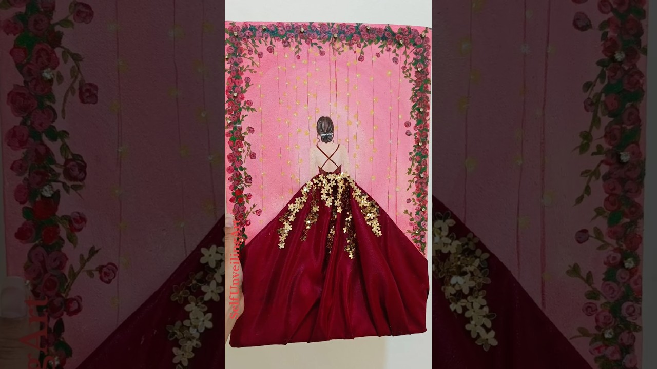 Fashion figure with fabric manipulation on canvas. 