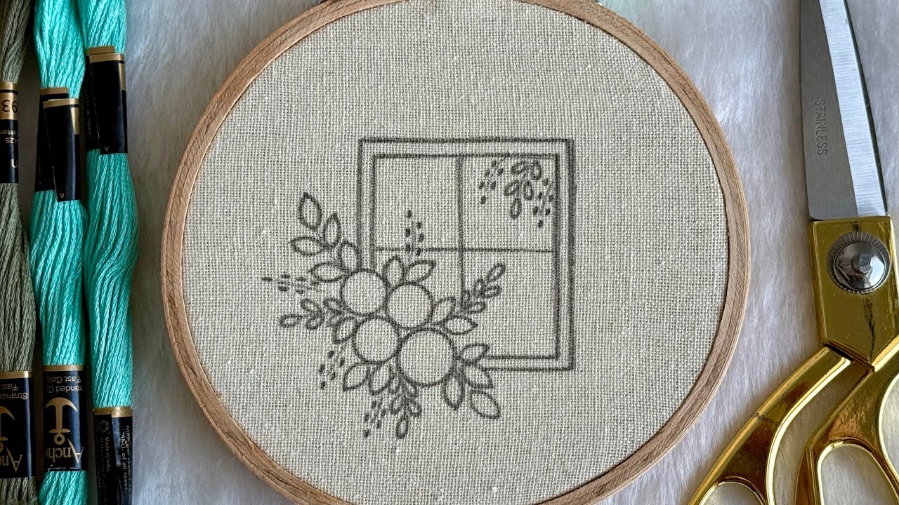 5 MINUTES EMBROIDERY!! Easy Hand Embroidery Window Design With Flowers for Beginners💙Free Pattern 