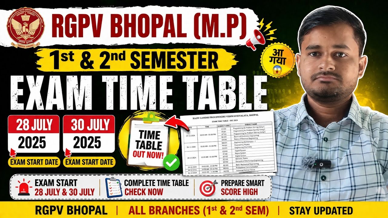 RGPV BTech 1st & 2nd Semester Time Table आ 😮 | RGPV Big Update 😮