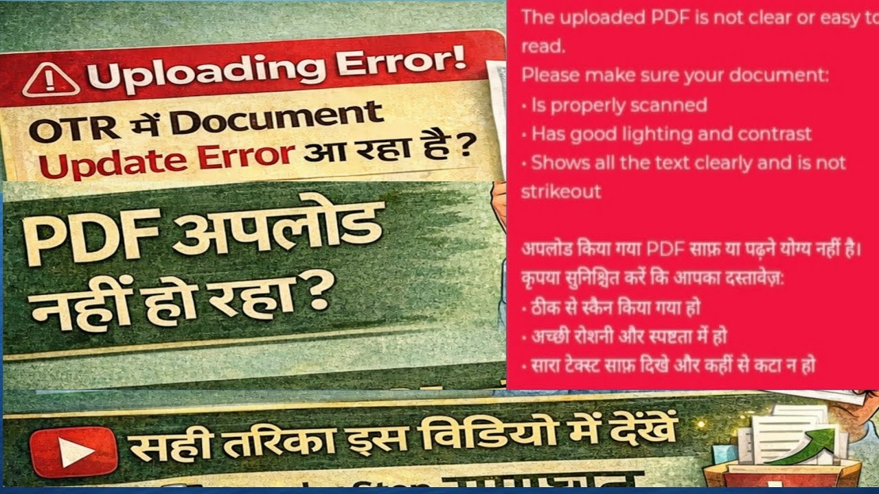 Otr documents detail upload kaise kre server error the upload pdf is not clear pdf upload nhi ho rhi