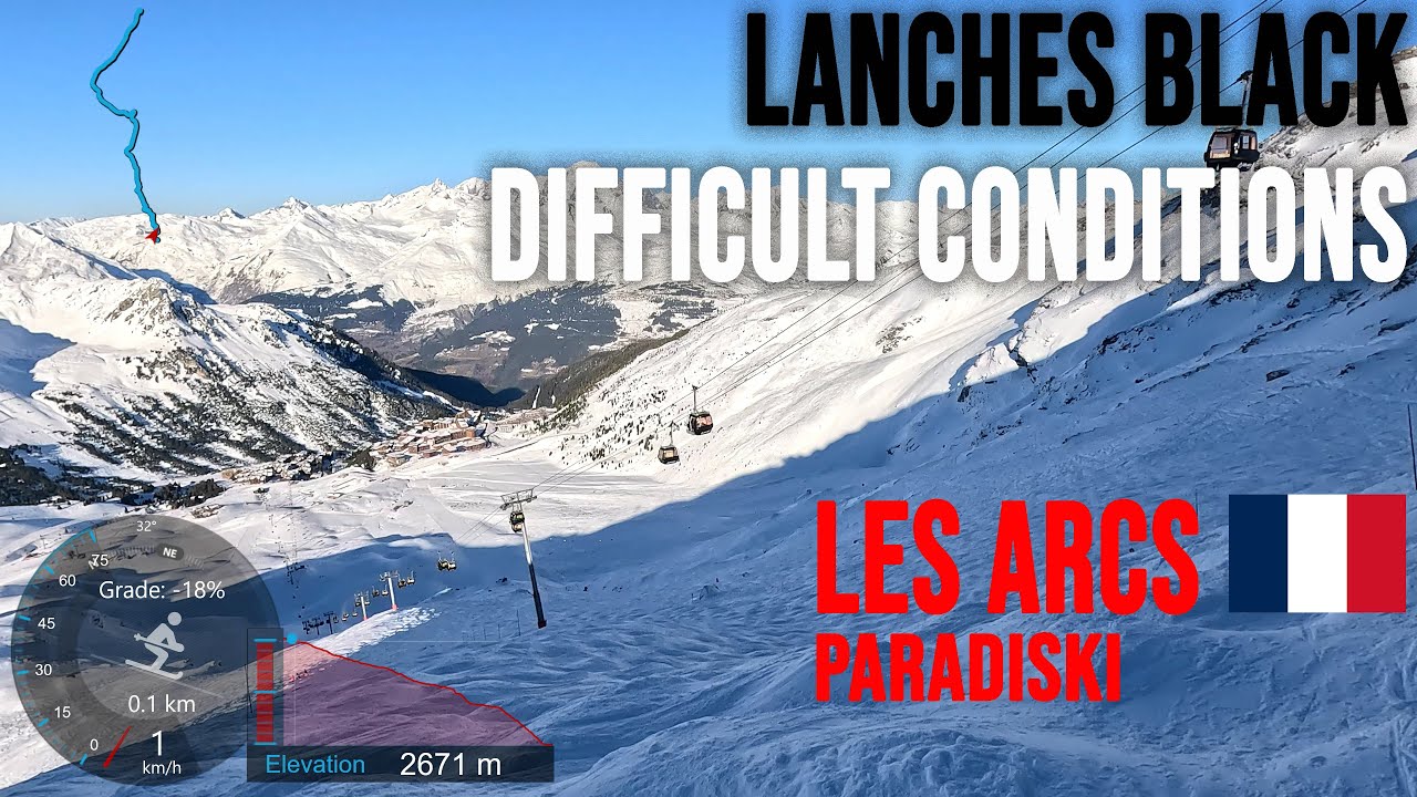 [4K] Skiing Les Arcs, Lanches (Black) Under Difficult Conditions, Paradiski France, GoPro HERO11