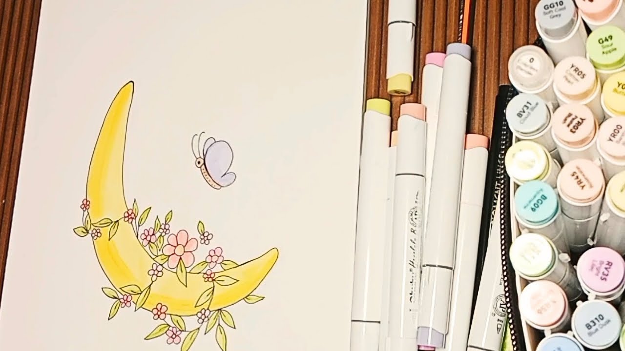 كيفية رسم رسمة الهلال و الورود خطوة خطوة