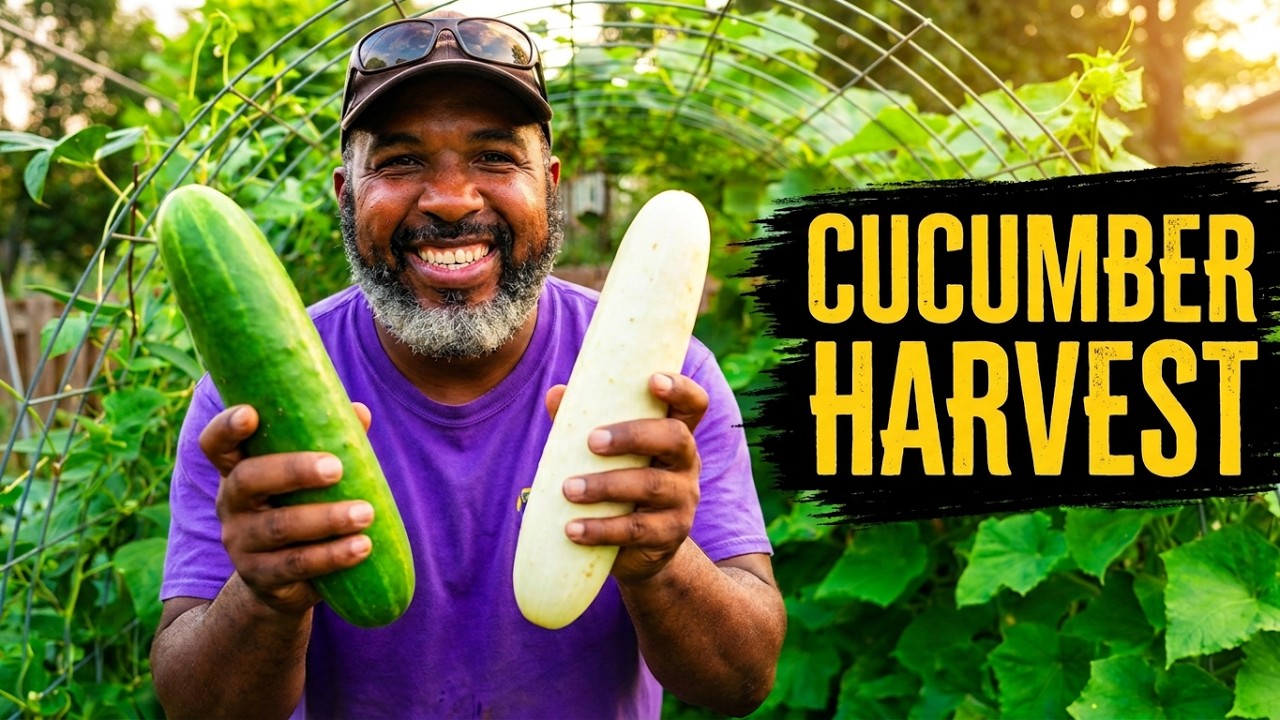 Harvest of Cucumbers from the Cattle Panel Trellis