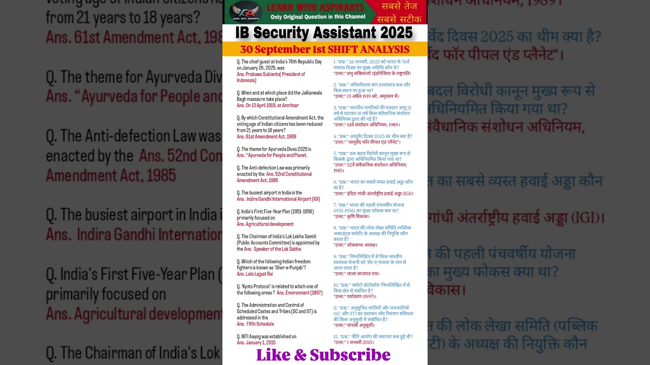 IB Security Assistant Exam Analysis 2025 |30 September 1st SHIFT Exam | IB SA Exam review #ibsa2025