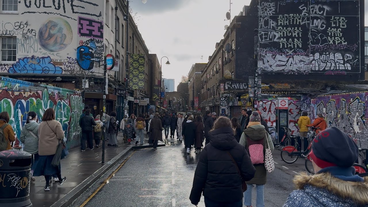 London Markets 🇬🇧 Brick Lane , Miserable Winter Weather , Sunday afternoon Walk 2026 