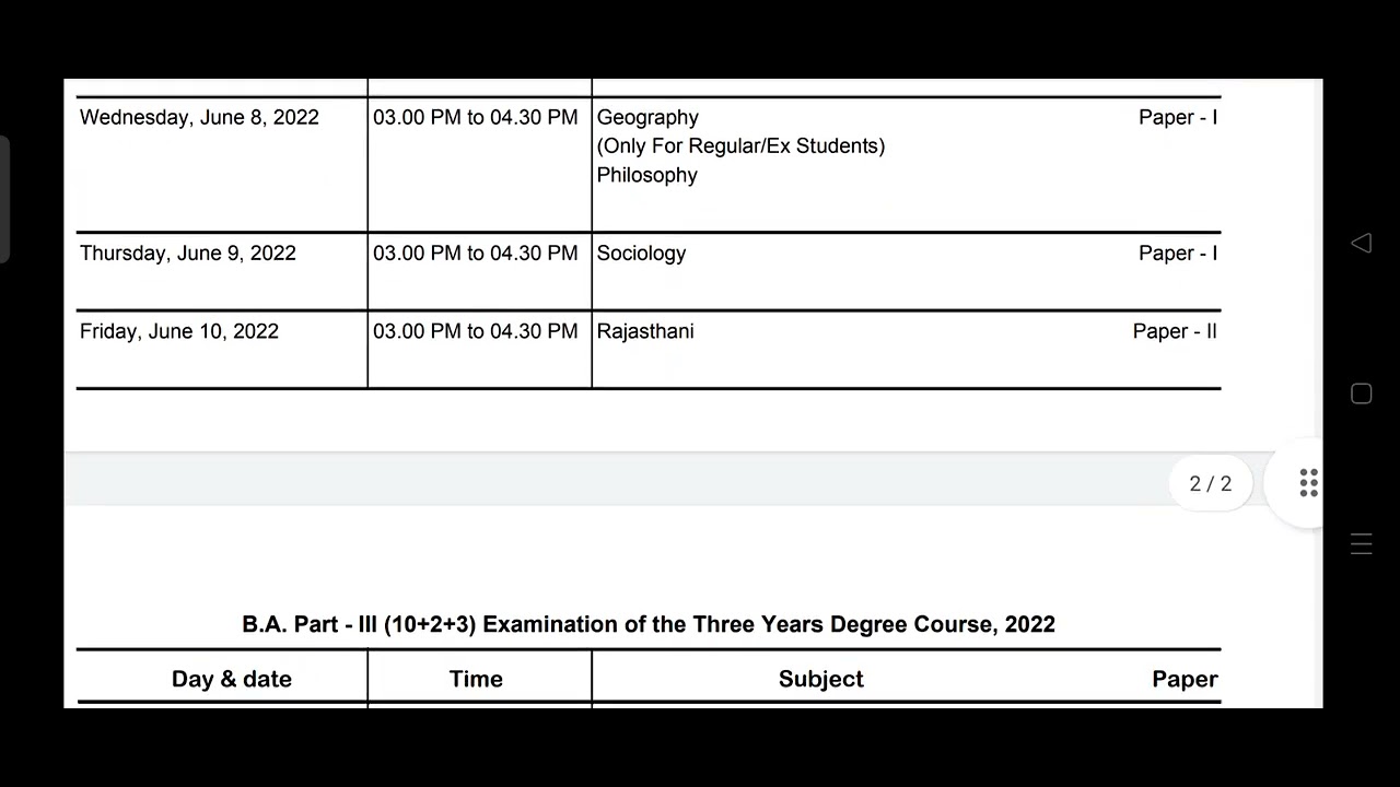 #MGSU B.A. 3rd year and B.A. additional time table 2022 ||