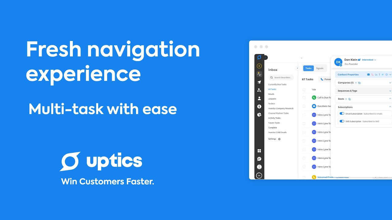 Fresh navigation experience in Uptics Sales Automation CRM: Multi-task with ease