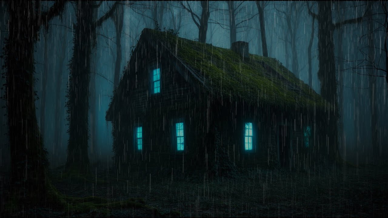 Dark Forest Cabin Rain at Night 🌧️ Eerie Rain Sounds for Deep Sleep & Relaxation
