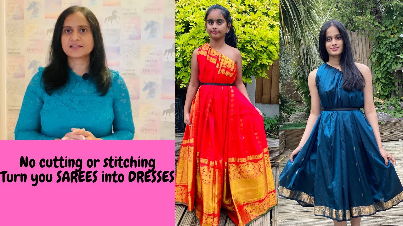 Sarees turn into dress *NO CUTTING OR STITCHING IN TELUGU*