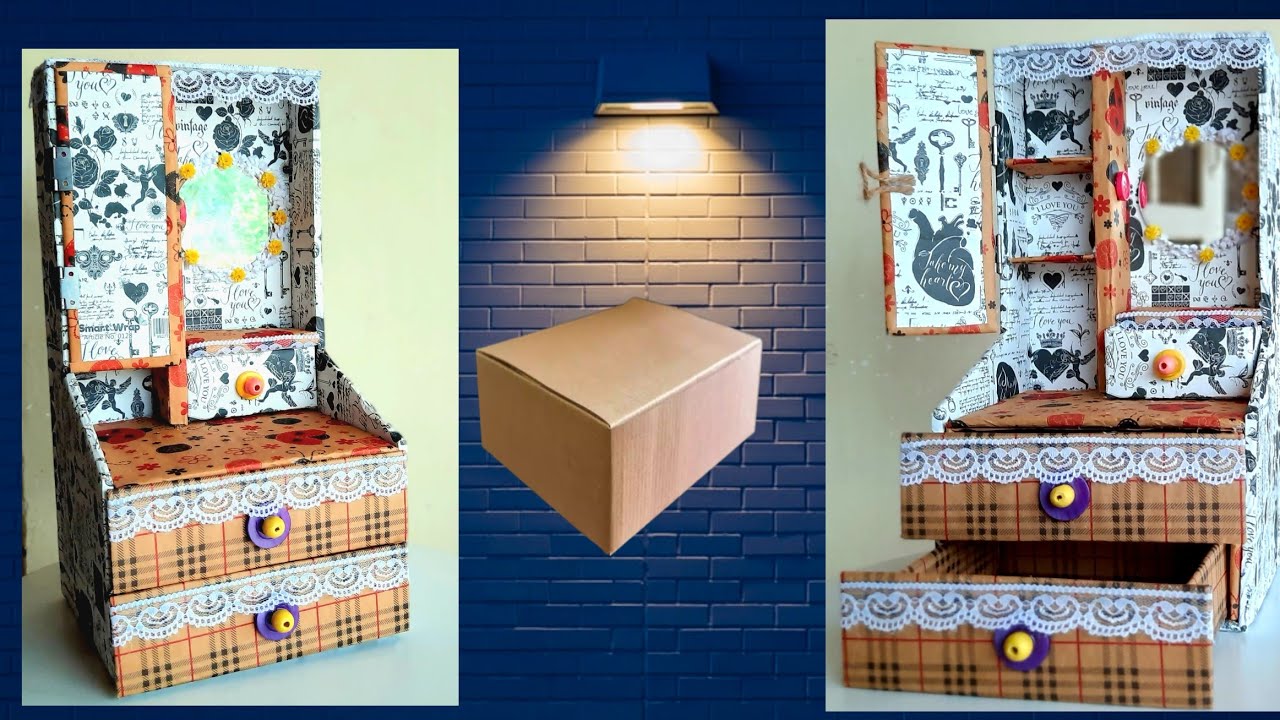 how to make mini dressing|Diy mini dressing table with cardboard|Cardboard craft idea