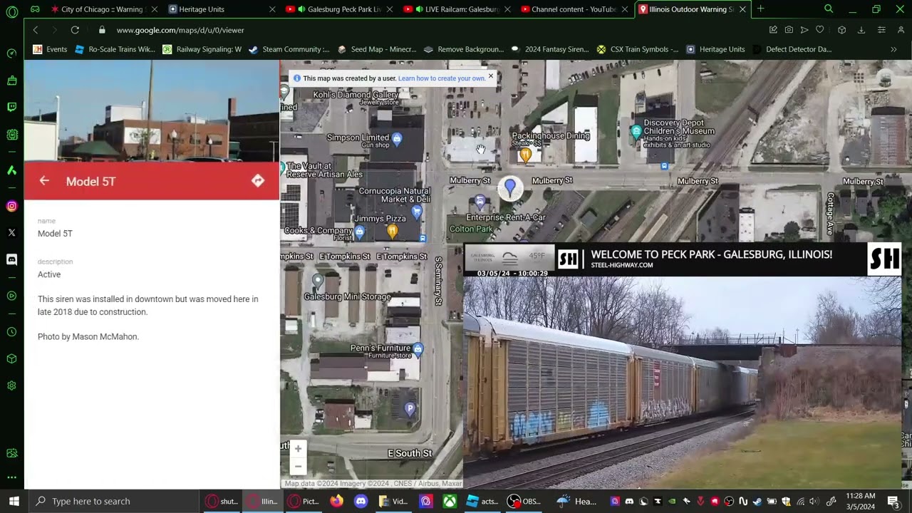 Galesburg, IL siren test from the @VirtualRailfan and @steelhighwayrailcams railcams