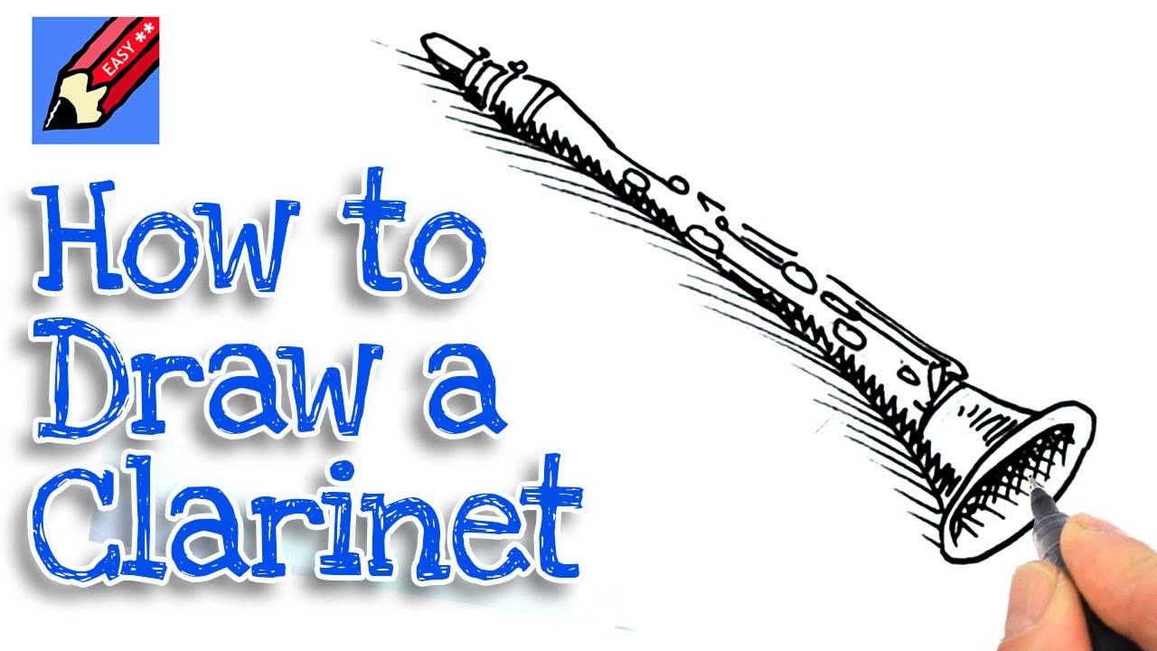 How to draw a clarinet Real Easy | Step by Step with Easy, Spoken Instructions