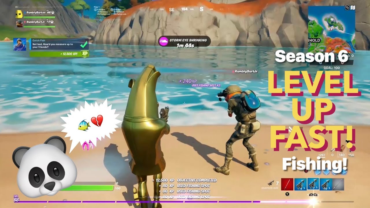 How to Level up FAST in Fortnite Season 6 (Fishing XP) 🐼❤️🐠