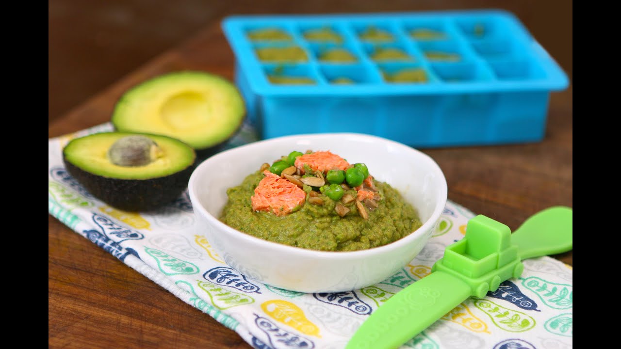 Salmon Avocado Greens baby food recipe +6M - collab with FlavCity