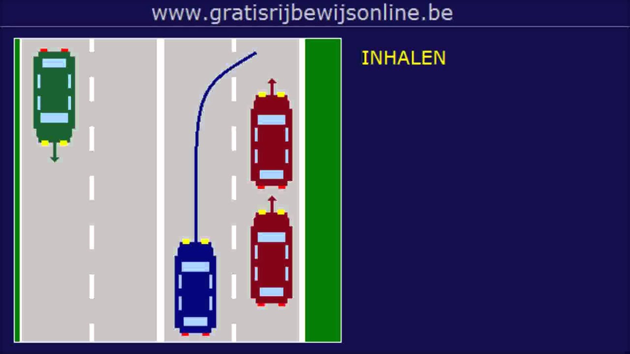 GRATIS RIJBEWIJS ONLINE (16) Rijbewijs B - INHALEN - RICHTINGAANWIJZER - VOORBIJRIJDEN