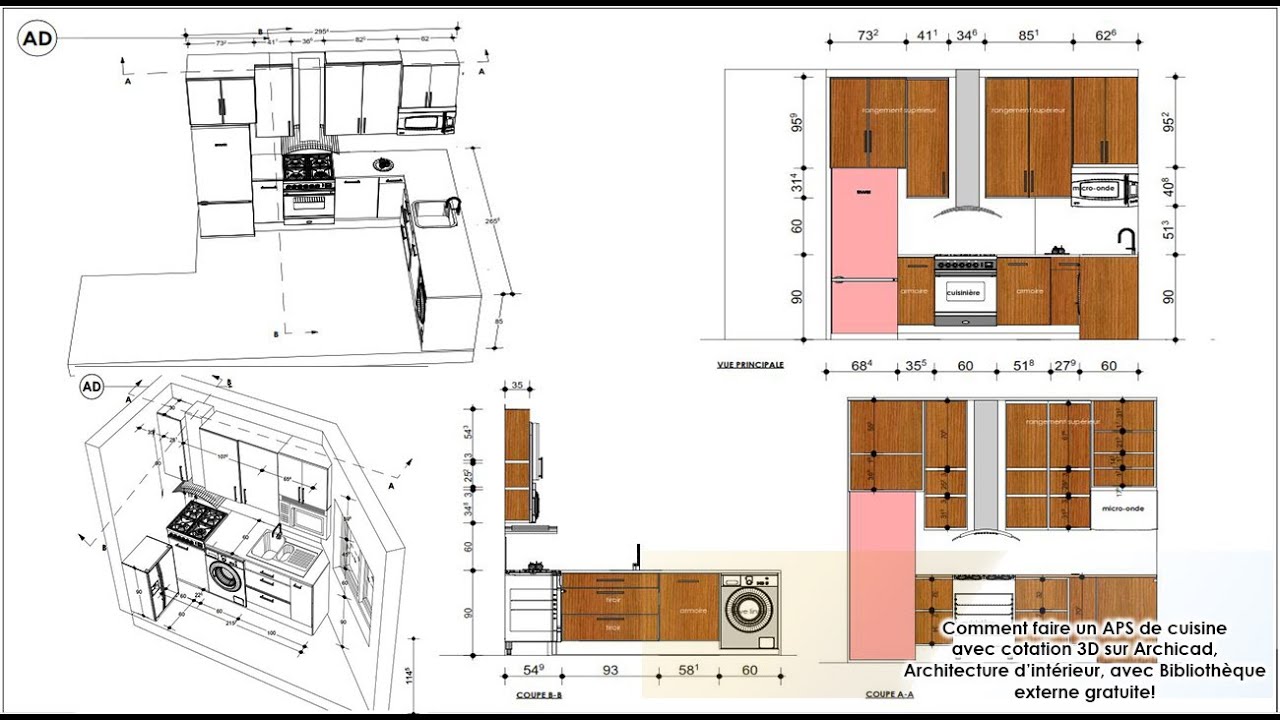 APS de Cuisine, Cotation 3D sur Archicad !! Architecture d'intérieur, et bibliothèque gratuit!!!