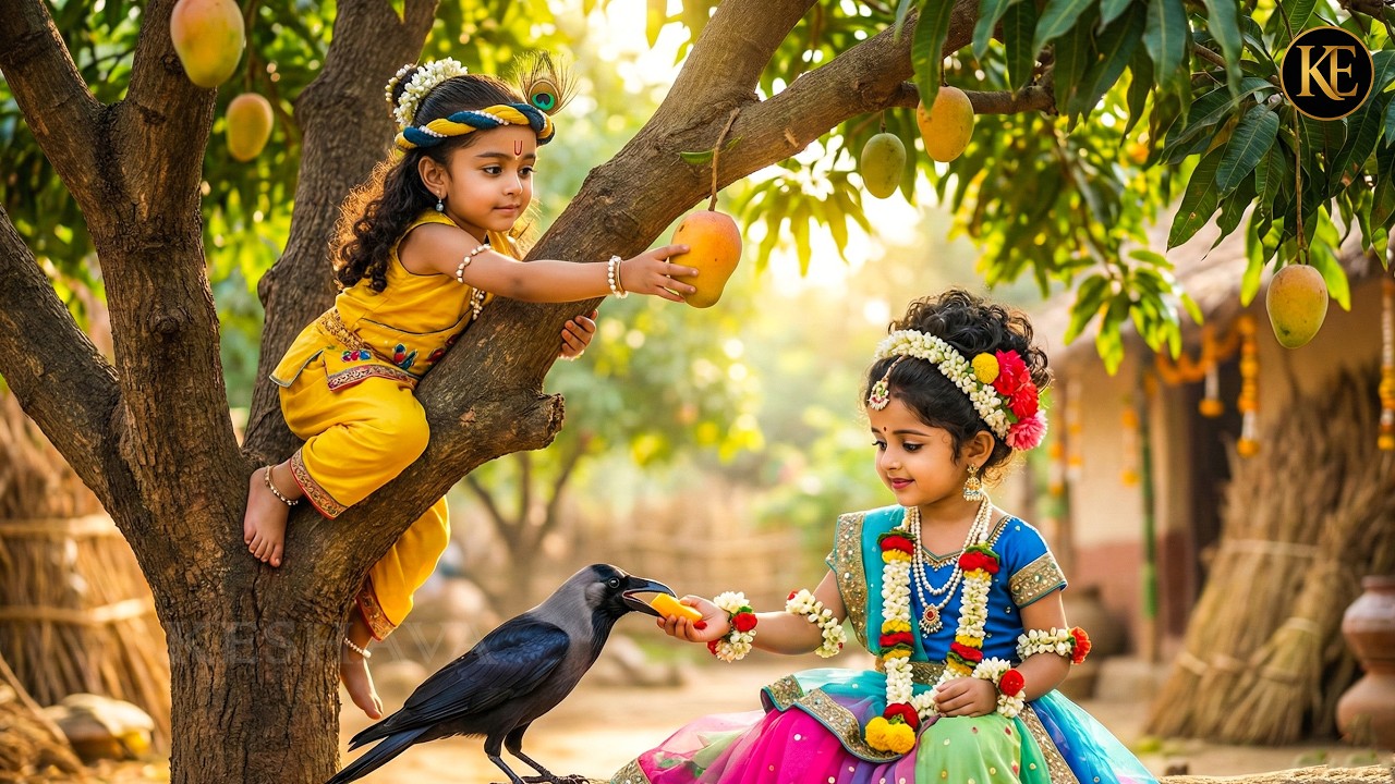 बाल कान्हा ने तोड़ा आम और राधा प्यार से कौओं को खिला रही हैं || मैया यशोदा का नंदलाला ||