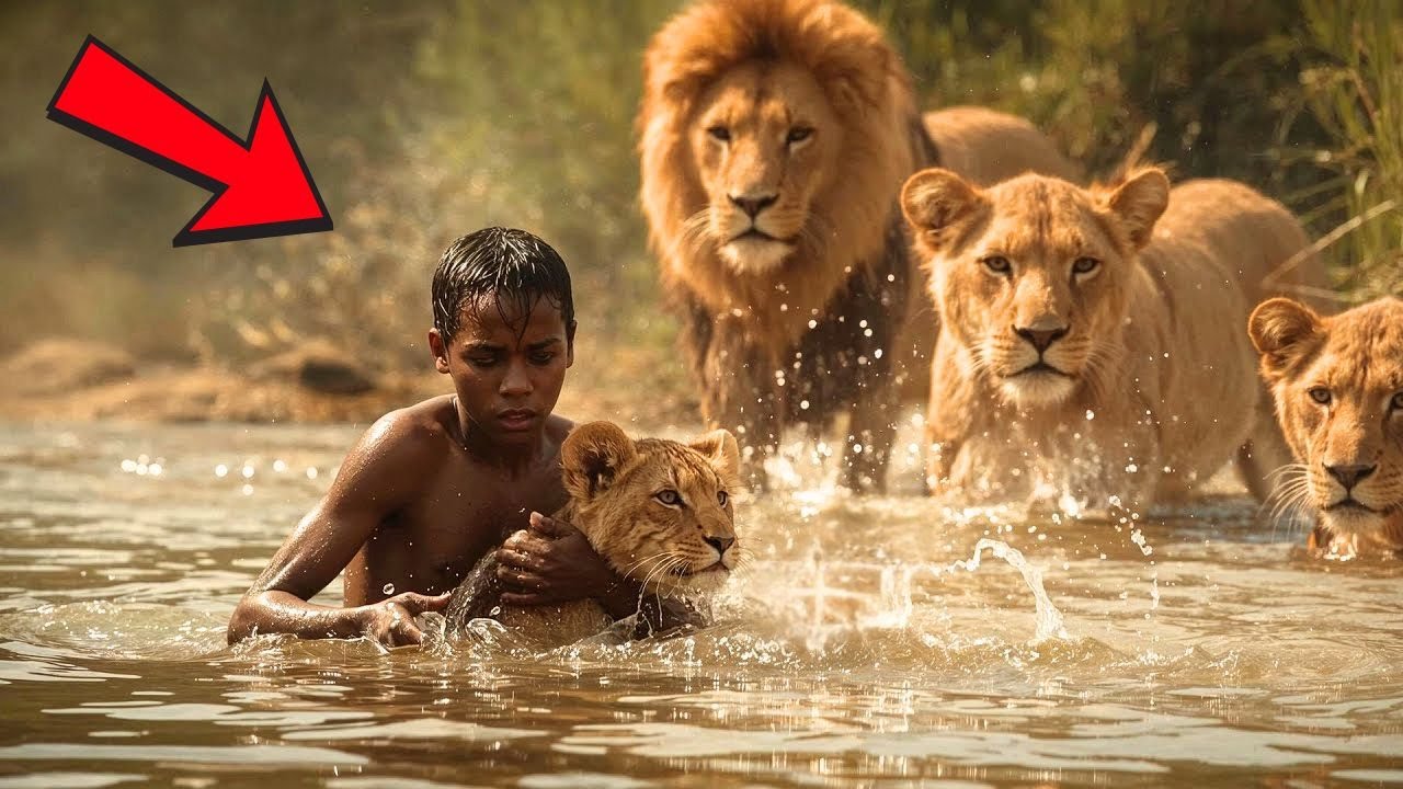 L'enfant des rues plonge dans l'eau pour sauver un lionceau... et la fin choque tout le monde