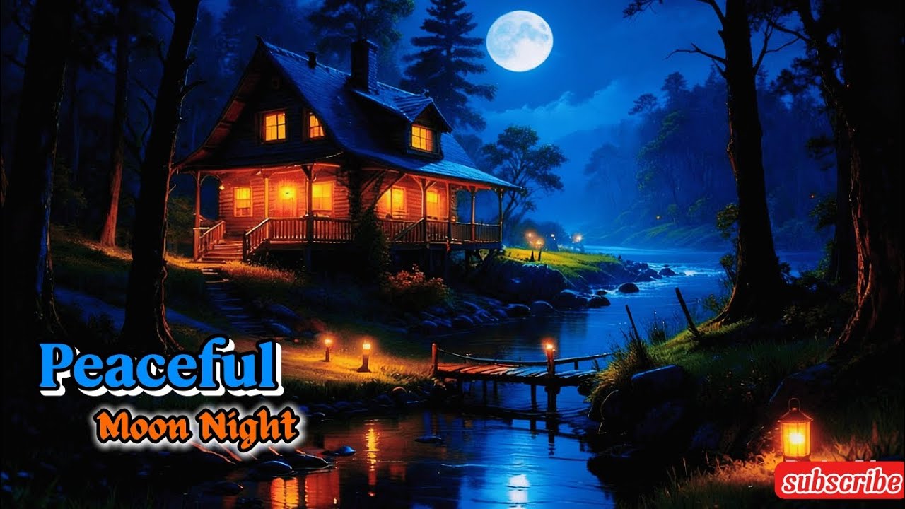 Moonlit Cabin by the River 🌕 Relaxing Night Ambience