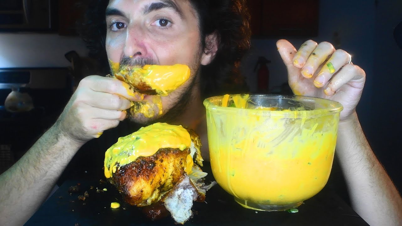 ASMR WHOLE ROTISSERIE CHICKEN + CHEESE SAUCE * SAVAGE EATING | Nomnomsammieboy