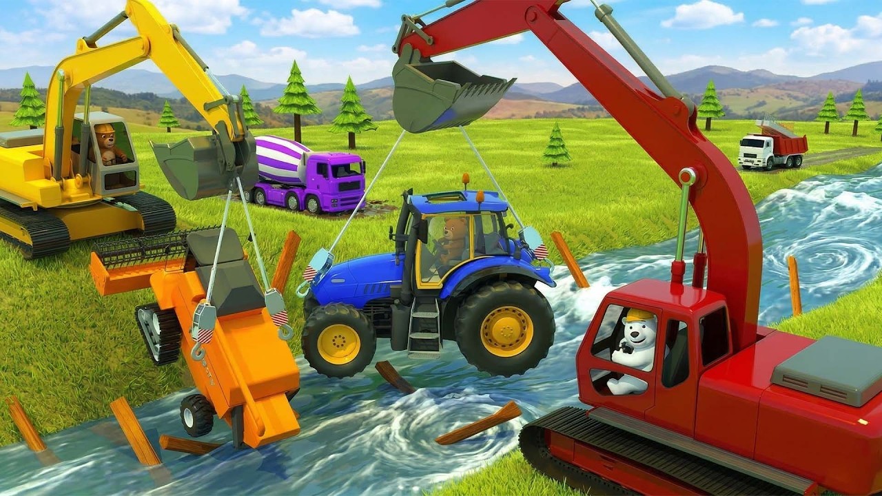 Building a Cement Bridge on the Farm! 🌉🚜 Construction Vehicles at Work | Funny Construction Story