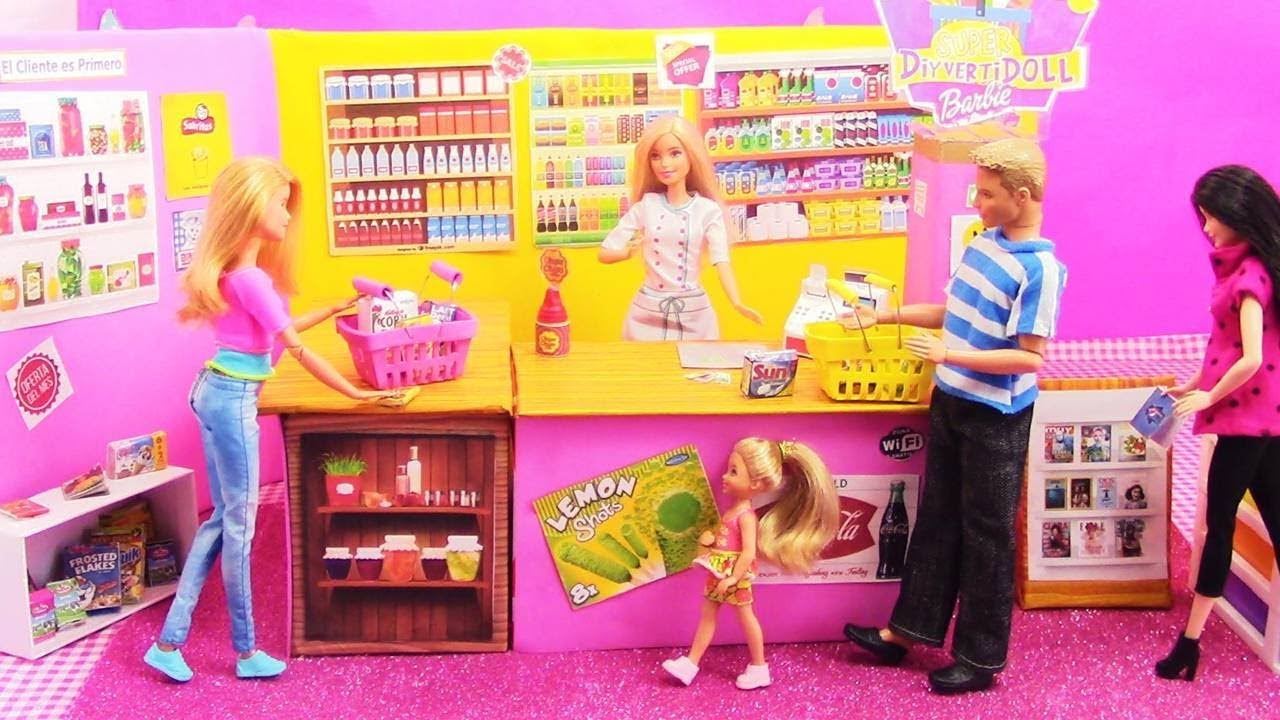 🛒 Como hacer un MINI SUPER MERCADO para MUÑECAS Barbie muy FÁCIL! MANUALIDADES PARA MUÑECAS