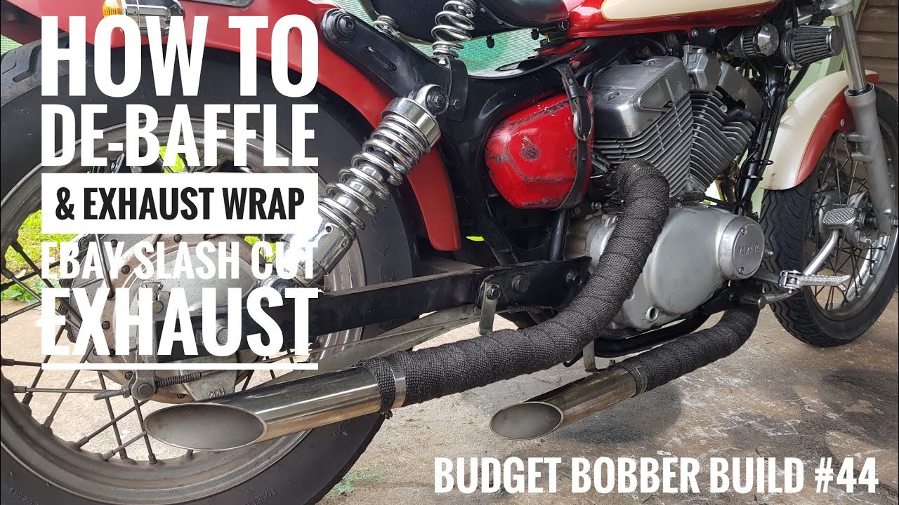 Budget Bobber Build #44 | How to De-baffle & Exhaust Heat Wrap, Ebay Slash Cut Exhaust Virago XV250