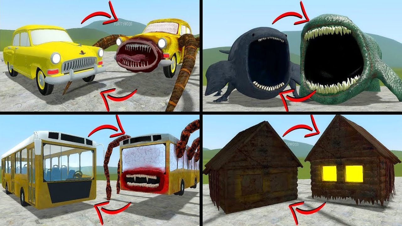 EVERYTHING TURNED INTO MONSTERS: CAR EATER, THE BLOOP, HOUSE HEAD VS ALL TREVOR HENDERSON IN GMOD!!