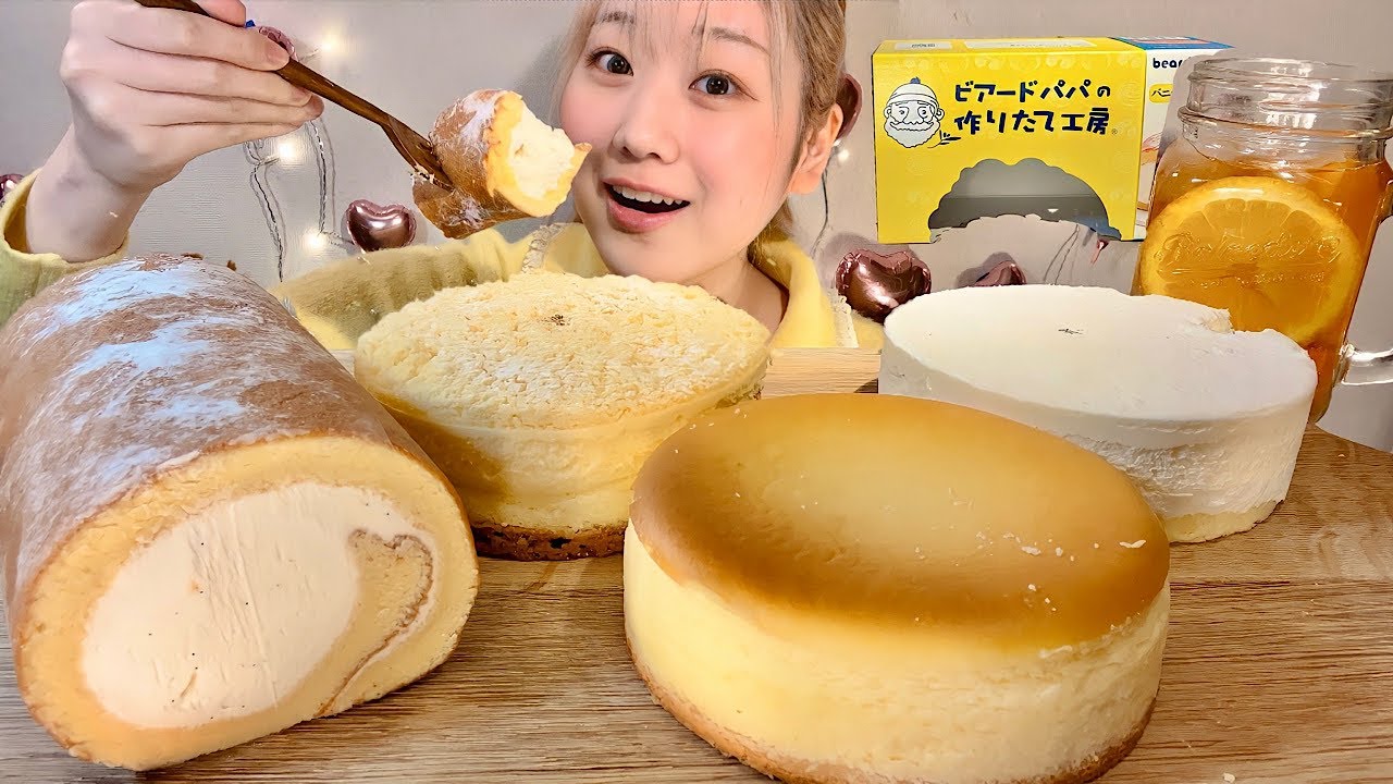 ASMR Швейцарский рулет и чизкейк【русские субтитры】【Mukbang/ Eating Sounds】