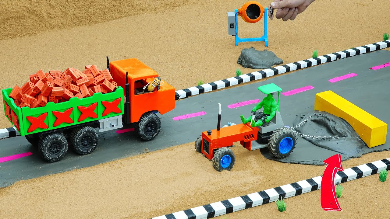Repair a Concrete Road with Mini Tractor Road Roller | DIY Village Science Project