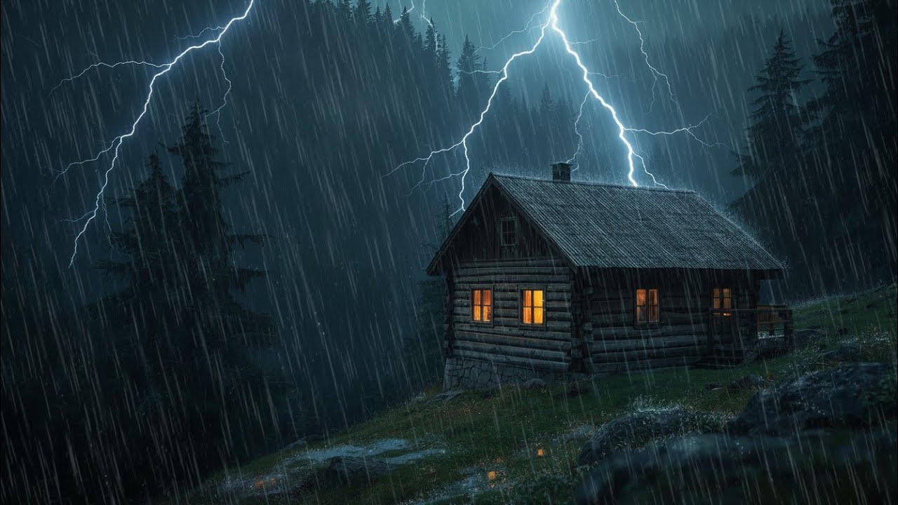Dark Mountain Cabin Storm 🌧️⚡ Heavy Rain & Thunder for Deep Slee