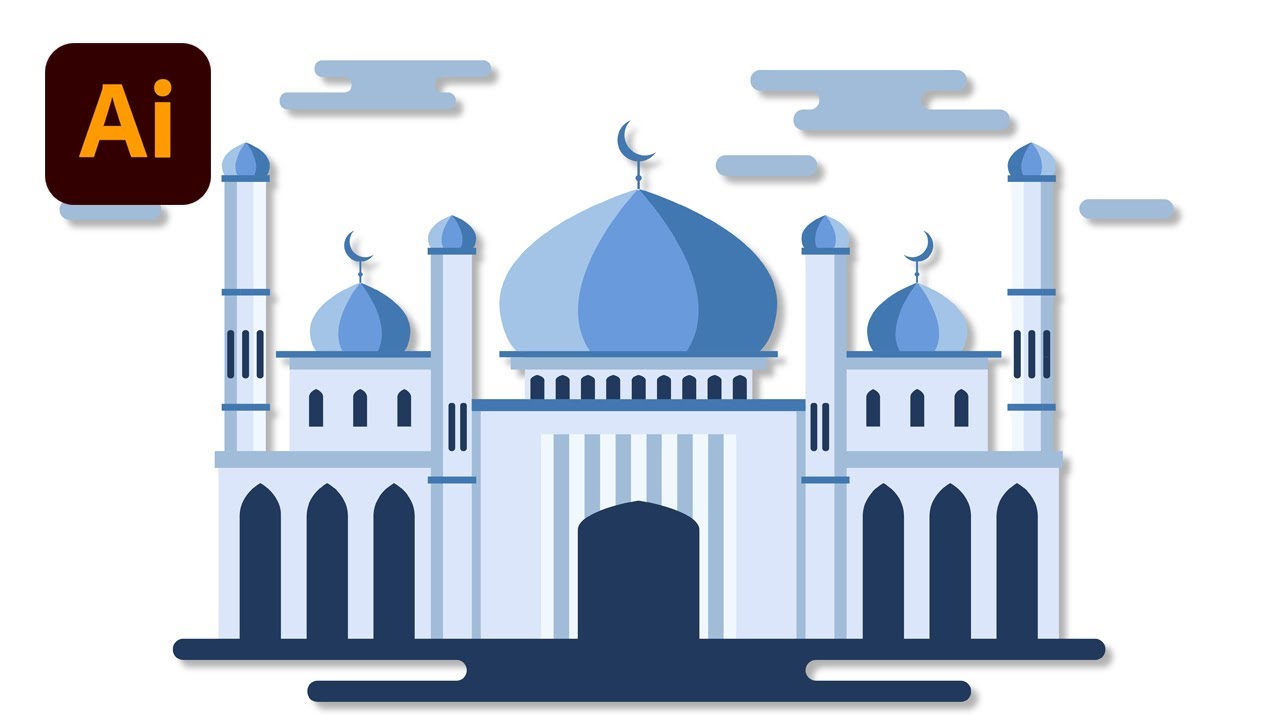 Make Paper Cut Mosque Illustration Images | Adobe Illustrator Tutorials