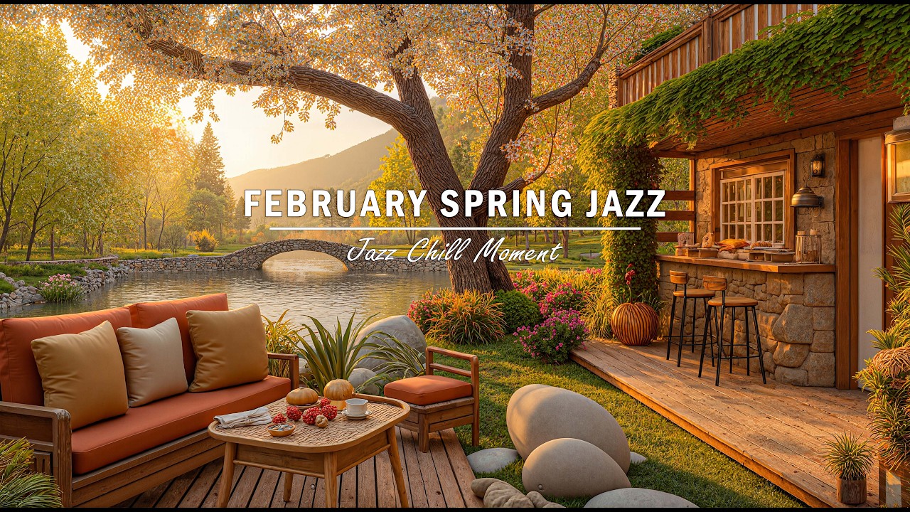 Cozy Riverside Jazz Café 🌿 Soft Background Piano Music for Study, Work & Calm Mood
