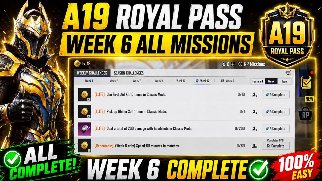 BGMI A19 Royal Pass Week 6 All Missions Explanations 🔥 How To Complete Week 6 Missions Easily