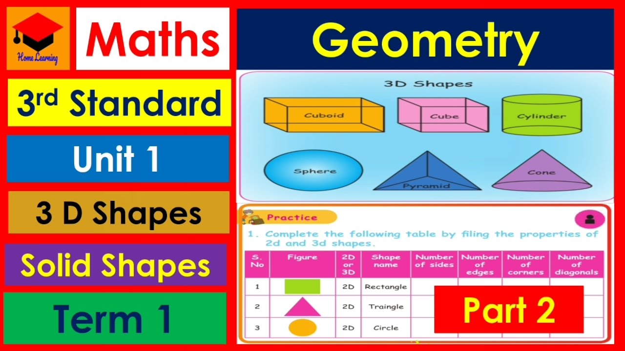 Geometry- Part 2- 3rd Std- Maths- Unit- 1- Pages 9 to 12- 3D Shapes- Solid Shapes- Samacheer- Term 1