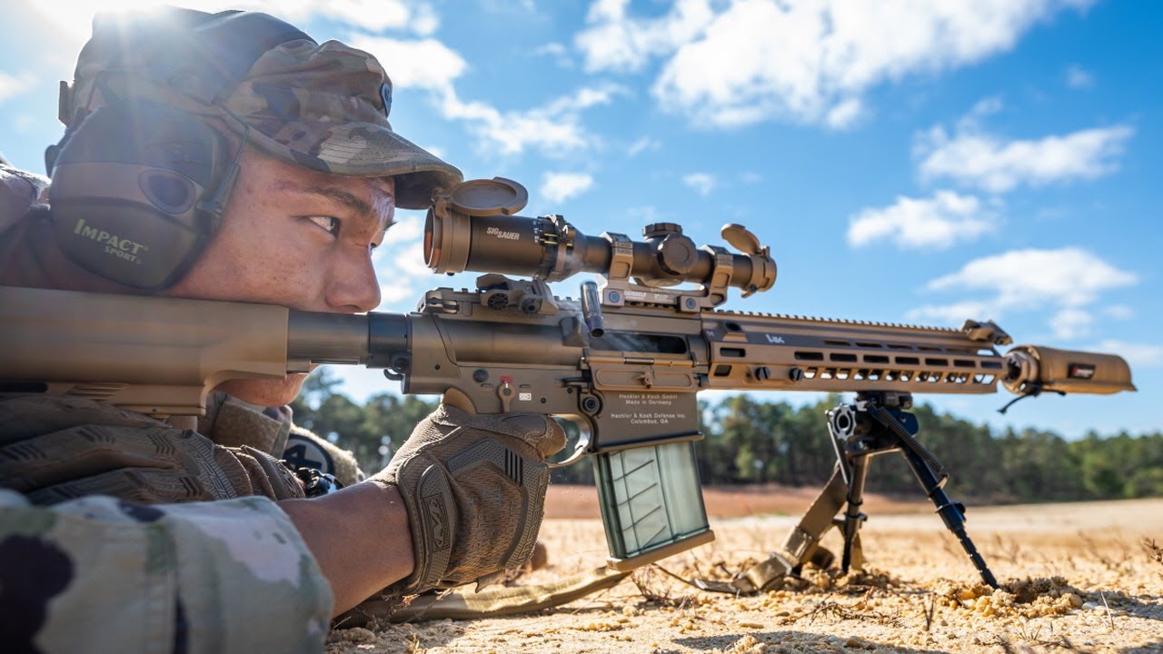 미 육군 분대 지정사수소총 M110A1,  독일 HK417 소총의 변형 반자동저격총 M110A1(G28E)  실사격 훈련 영상