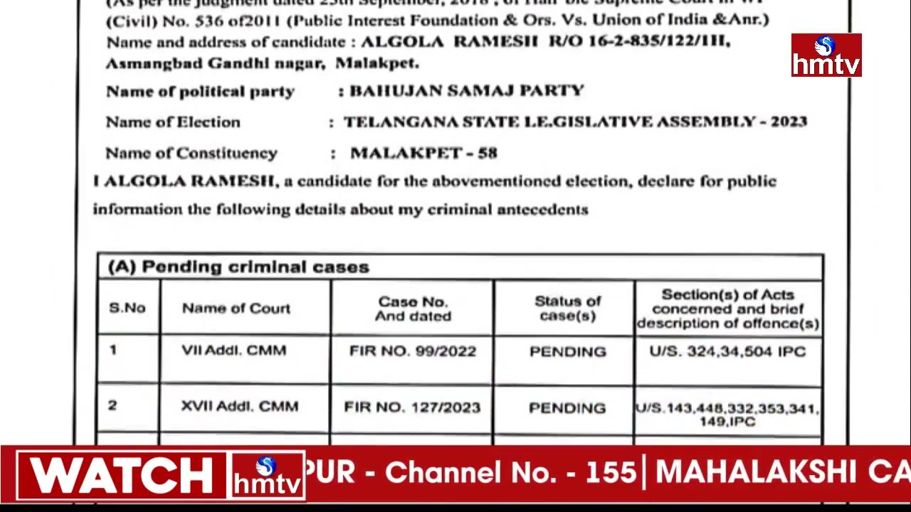 Format C1 Case List Of BSP  Candidate Algola Ramesh | Elections2023 | hmtv