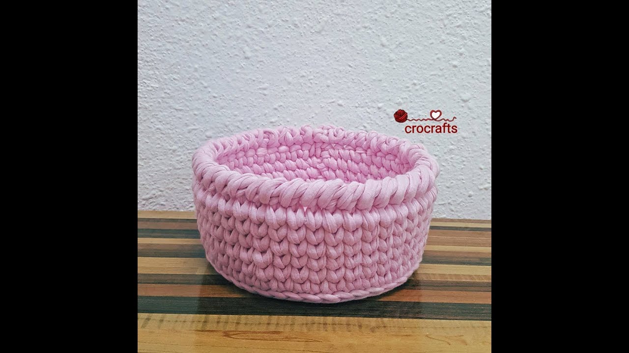Crochet tshirt yarn basket model 2-كروشيه باسكت بخيط الكليم موديل٢-crocraftsكروكرافتس