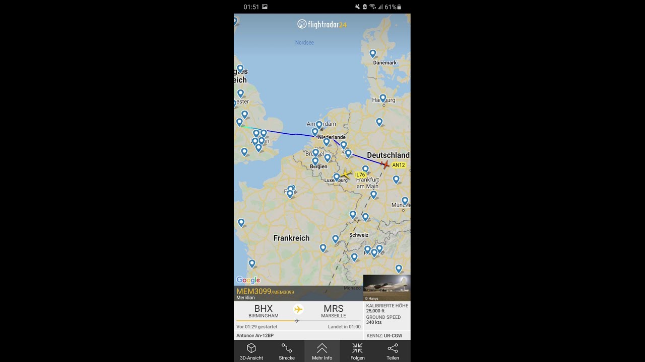 #2 Meridian Antonov AN-12 flys over at night at 25.000 ft + 100 kts tailwind!