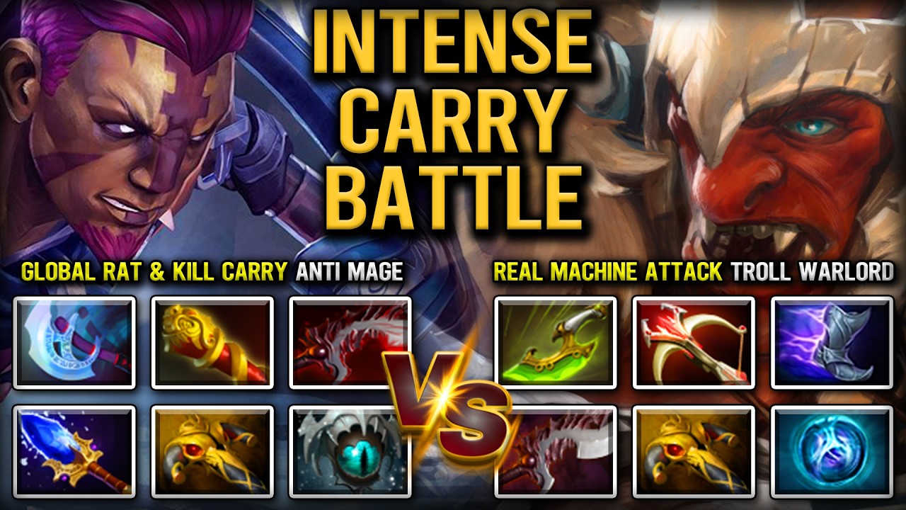 INTENSE CARRY BATTLE | GLOBAL RAT & KILL ANTI MAGE VS. REAL MACHINE ATTACK SPEED TROLL WARLORD
