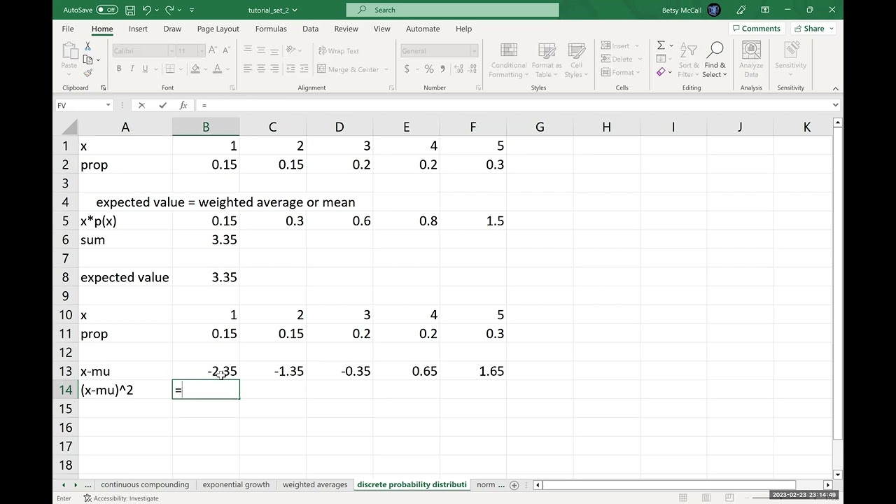Calculating Expected Value and Standard Deviation for Discrete Probability Distributions with Excel