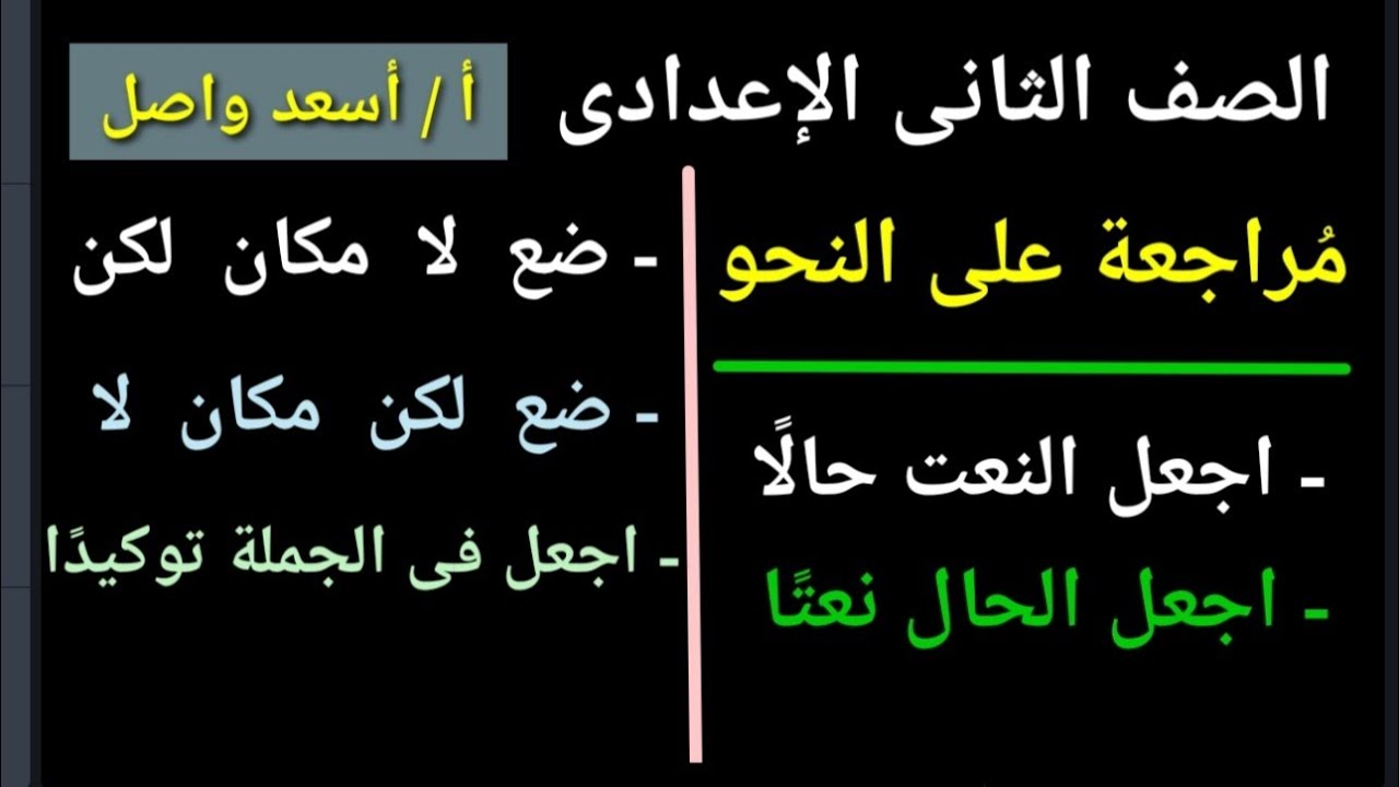 مراجعة نحو ٢ إعدادى 2024 أسئلة مهمة لا يخلو منها أى امتحان الحال و تحويل الحال إلى نعت والنعت لحال